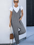 Gray Textured Sleeveless V-Neck Pocketed Casual Jumpsuit