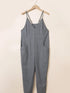 Gray Textured Sleeveless V-Neck Pocketed Casual Jumpsuit