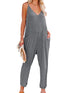 Gray Textured Sleeveless V-Neck Pocketed Casual Jumpsuit