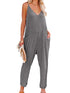 Gray Textured Sleeveless V-Neck Pocketed Casual Jumpsuit