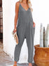 Gray Textured Sleeveless V-Neck Pocketed Casual Jumpsuit