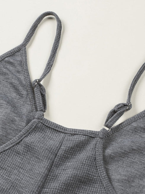 Gray Textured Sleeveless V-Neck Pocketed Casual Jumpsuit