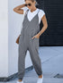 Gray Textured Sleeveless V-Neck Pocketed Casual Jumpsuit
