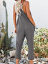 Gray Textured Sleeveless V-Neck Pocketed Casual Jumpsuit