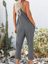 Gray Textured Sleeveless V-Neck Pocketed Casual Jumpsuit