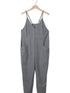 Gray Textured Sleeveless V-Neck Pocketed Casual Jumpsuit