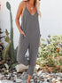Gray Textured Sleeveless V-Neck Pocketed Casual Jumpsuit