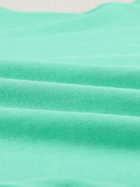 Green Crew Neck French Terry Pullover Sweatshirt for Women