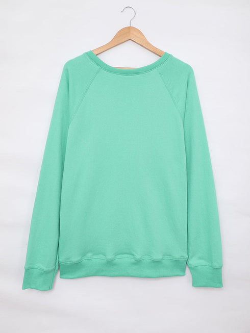 Green Crew Neck French Terry Pullover Sweatshirt for Women