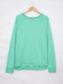 Green Crew Neck French Terry Pullover Sweatshirt for Women