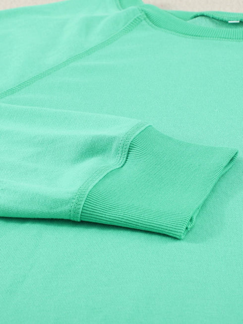 Green Crew Neck French Terry Pullover Sweatshirt for Women