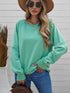 Green Crew Neck French Terry Pullover Sweatshirt for Women