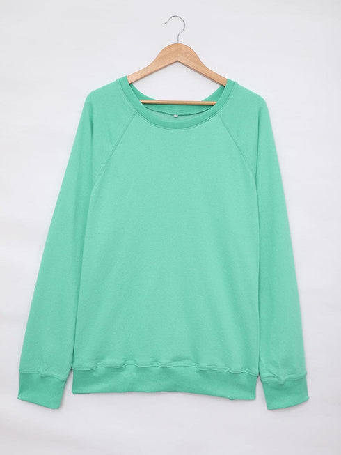 Green Crew Neck French Terry Pullover Sweatshirt for Women