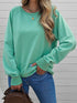 Green Crew Neck French Terry Pullover Sweatshirt for Women