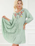 Green Floral Embroidered Tiered Ruffle Hem Dress