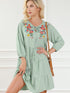 Green Floral Embroidered Tiered Ruffle Hem Dress