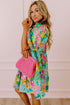 Green Floral Puff Sleeve Buttoned Babydoll Dress with Southern Belle Style