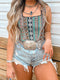 Green Geo Print Square Neck Tank Top for a Stylish Western Look