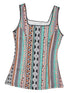 Green Geo Print Square Neck Tank Top for a Stylish Western Look