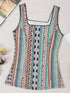 Green Geo Print Square Neck Tank Top for a Stylish Western Look