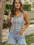 Green Geo Print Square Neck Tank Top for a Stylish Western Look
