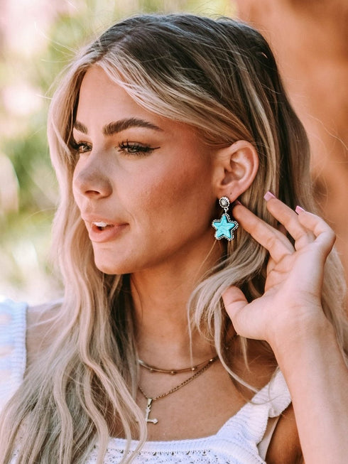Green Turquoise Star Drop Vintage Western Earrings