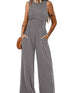 Grey A-Line Cinched Waist Sleeveless Jumpsuit