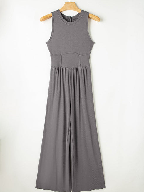 Grey A-Line Cinched Waist Sleeveless Jumpsuit
