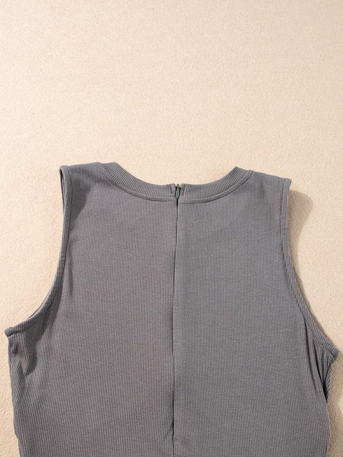 Grey A-Line Cinched Waist Sleeveless Jumpsuit