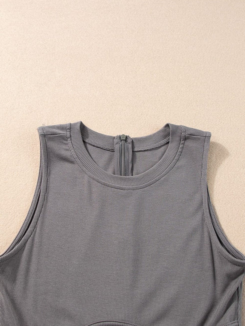 Grey A-Line Cinched Waist Sleeveless Jumpsuit