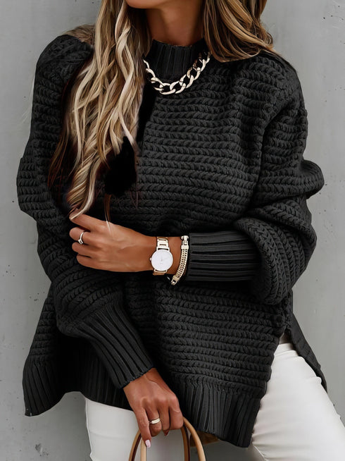 Half Turtleneck Solid Split Sweater