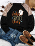 Halloween Leopard Boo Ghost Sequin Graphic Raglan Top