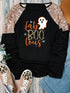 Halloween Leopard Boo Ghost Sequin Graphic Raglan Top