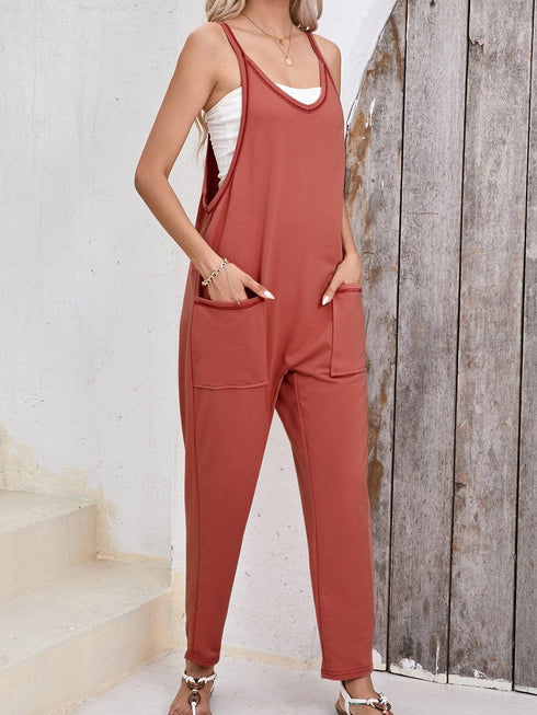 Harem Jumpsuit with Gold Flame Print and Side Pockets