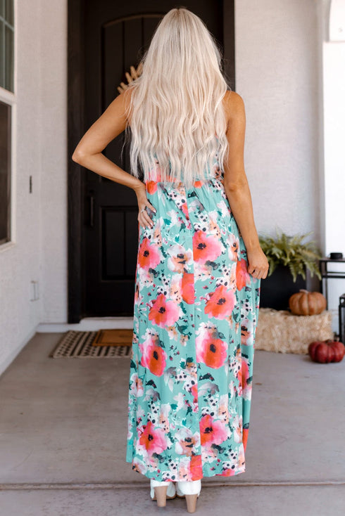 High Neck Floral Print Tie Long Sleeve Dress