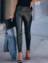 High Waist Elastic Leather Pencil Pants in Solid Colors for Stylish Women