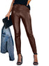 High Waist Elastic Leather Pencil Pants in Solid Colors for Stylish Women