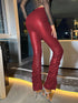 High Waist Pleated Hem PU Leather Pants