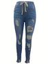 High Waist Raw Hem Ripped Skinny Casual Denim Jeans