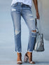High Waist Ripped Raw Hem Skinny Casual Denim Jeans