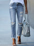 High Waist Ripped Raw Hem Skinny Casual Denim Jeans