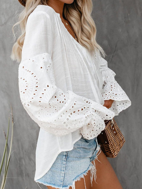Ivory Revive Eyelet Button Down Blouse