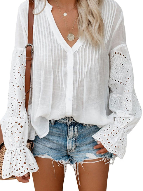 Ivory Revive Eyelet Button Down Blouse
