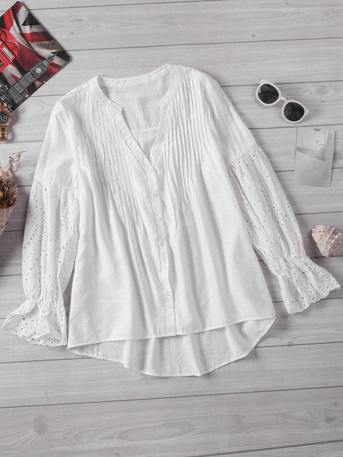Ivory Revive Eyelet Button Down Blouse