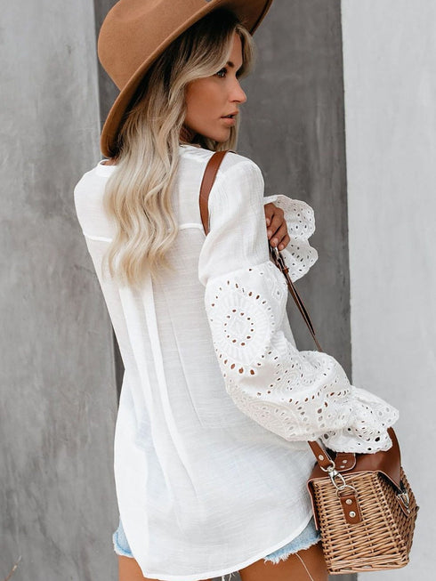 Ivory Revive Eyelet Button Down Blouse