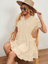 Jacquard fur ball V-neck loose solid color elastic waist dress