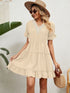 Jacquard fur ball V-neck loose solid color elastic waist dress