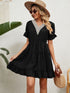Jacquard fur ball V-neck loose solid color elastic waist dress