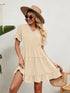Jacquard fur ball V-neck loose solid color elastic waist dress