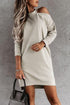 Khaki Cold Shoulder Mini T-shirt Dress with Slits